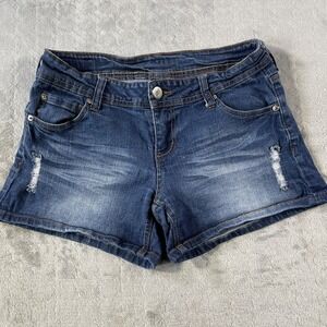 CP Jeans Shorts Womens 9 Blue Distressed Denim Medium Wash Stretch Whiskers‎